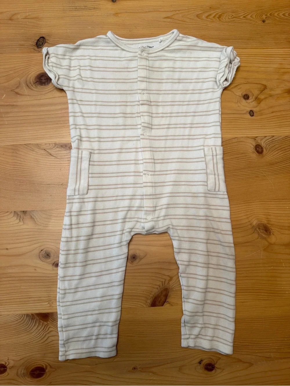 Angel Dear Cream & Tan Striped Romper